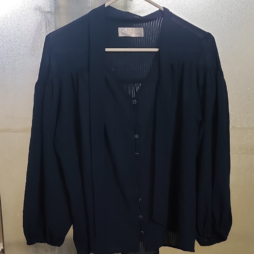 Time and Tru Dark Blue Button-Up Blouse